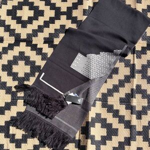 NWT Adidas Men's Fringed Gray Knit Scarf with White Geometric Design